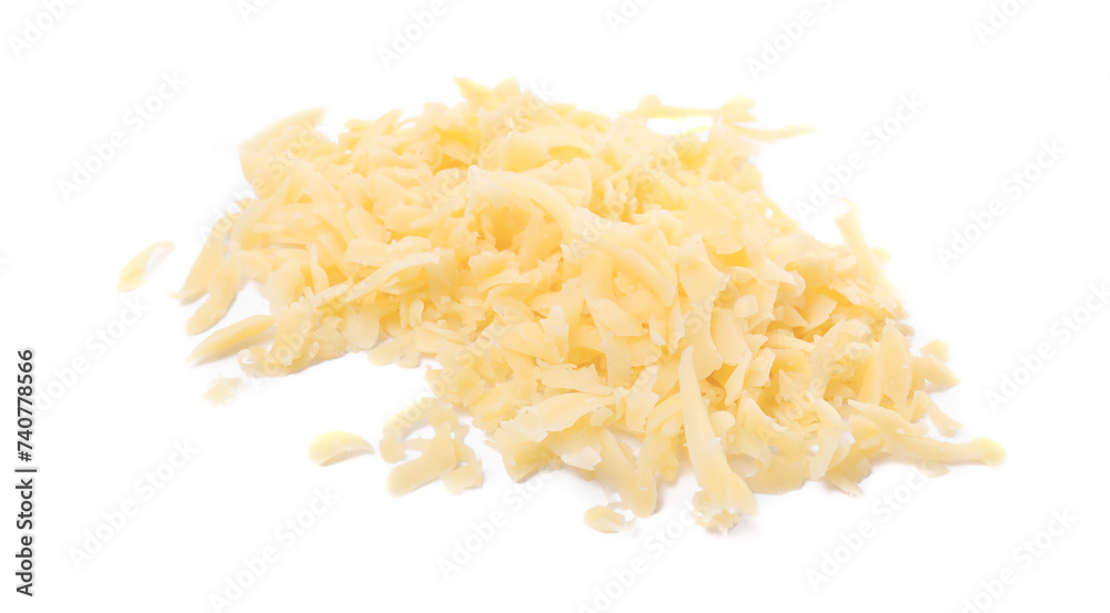 Pile of tasty grated cheese isolated on white