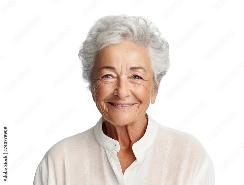 Portrait of a smiling senior woman with white hair, cut out Portrait of a smiling senior woman with white hair, cut out