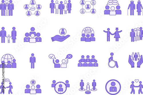 Colored Set of People Icons. Vector Icons of Population, Teams, Family, Children, Seniors, Group, Humanity and Other
