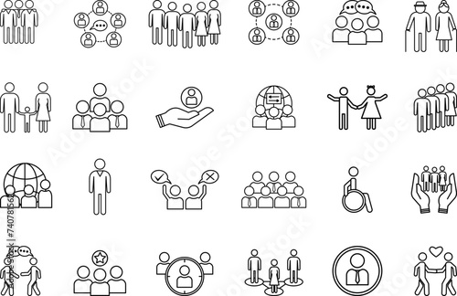 Set of People Icons. Vector Icons of Population, Teams, Family, Children, Seniors, Group, Humanity and Other