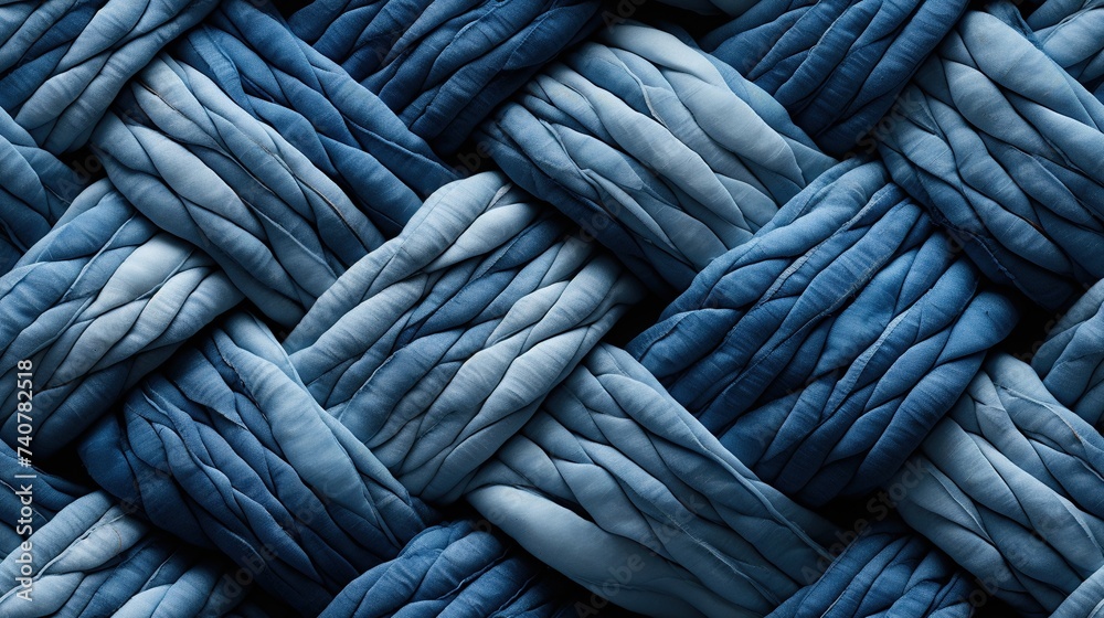 Top view of detailed macro view of bleached denim weave. Seamless backdrop. Luxury weaving. Fabric tiles. Generative AI - obrazy, fototapety, plakaty 