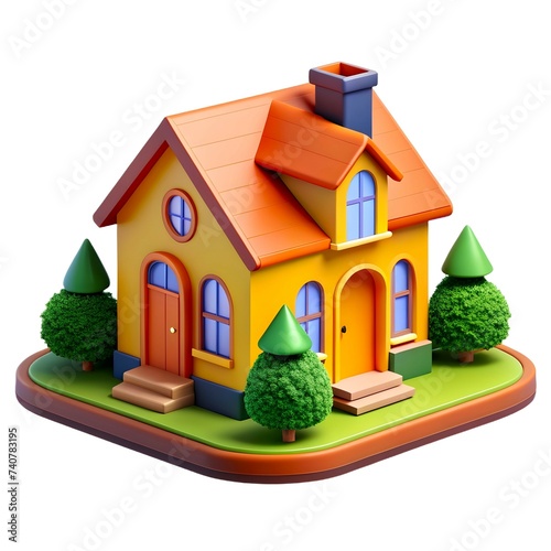 3d cartoon illustration of real estate house on white background