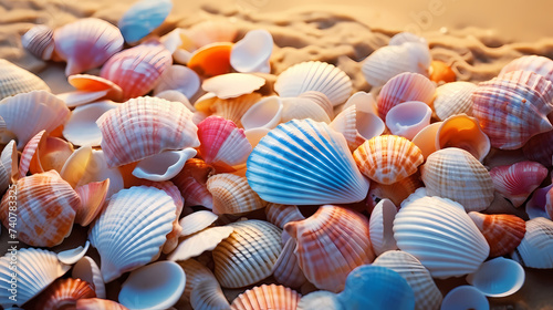Close-up of colorful seashells on the beach