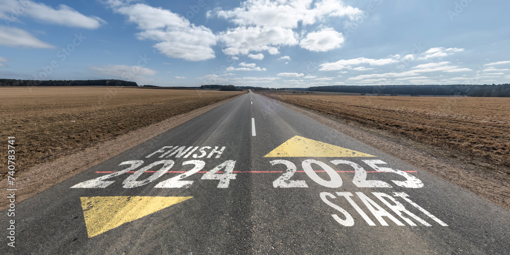 numbers 2024 2025 start and finish on asphalt road highway with sky