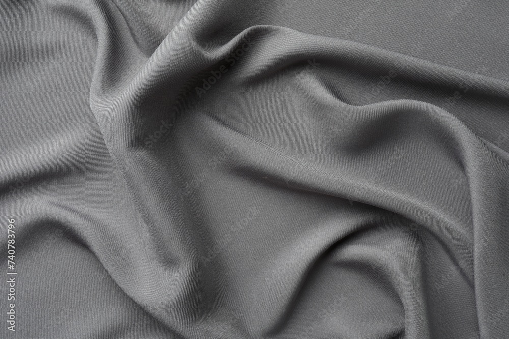 Fototapeta premium Texture of grey crumpled silk fabric as background, top view