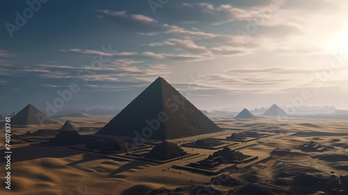 Huge mysterious futuristic pyramid in digital art style