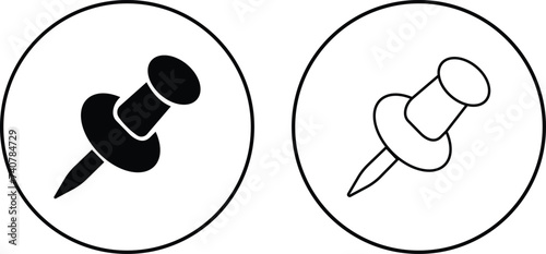 Push pin icons set. Thumbtack for note attach. Paperclip symbol Pushpin flat and line style collection isolated transparent background A needle for fixing on a board or map stock vector for web or app