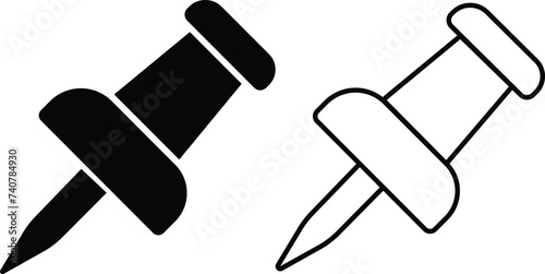 Push pin icons set. Thumbtack for note attach. Paperclip symbol Pushpin flat and line style collection isolated transparent background A needle for fixing on a board or map stock vector for web or app