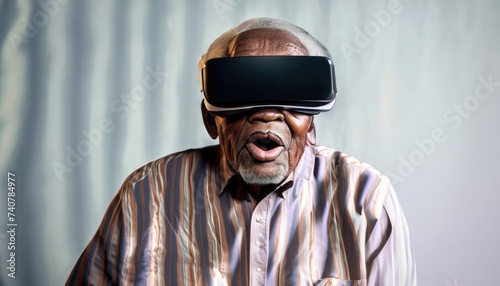old man wearing a vr visor  augmented reality  vision  looking  elderly looking