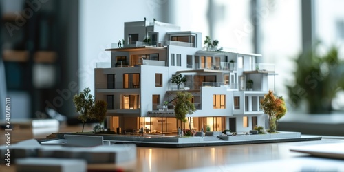 Architect's Scale Model of Modern Apartment Building: Real Estate Development and Construction Concept © AIGen