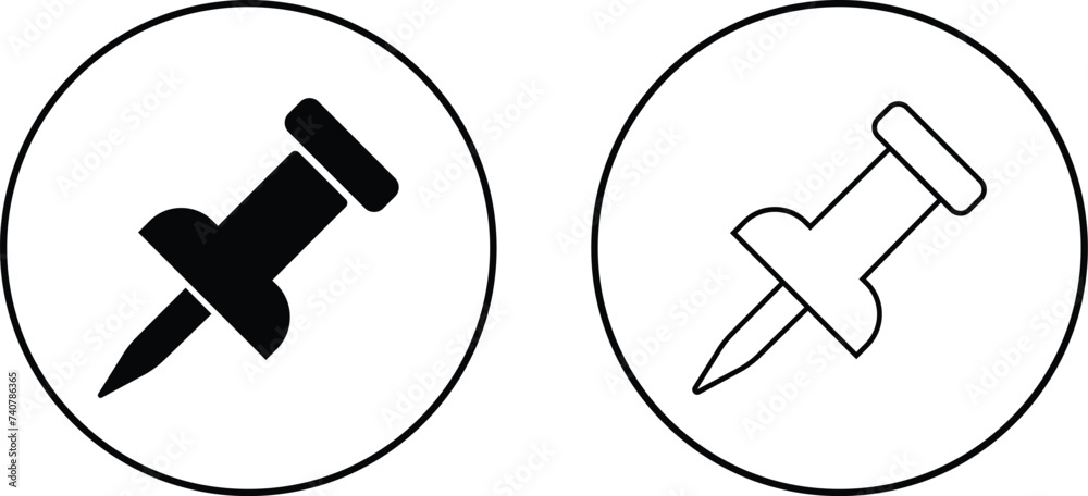 Push pin icons set. Thumbtack for note attach. Paperclip symbol Pushpin flat and line style collection isolated transparent background A needle for fixing on a board or map stock vector for web or app Push pin icons set. Thumbtack for note attach. Paperclip symbol Pushpin flat and line style collection isolated transparent background A needle for fixing on a board or map stock vector for web or app