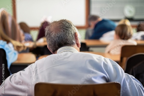 man sleeping in a classroom, middle-aged sleeps, elderly person asleep, person sitting down, black senior male