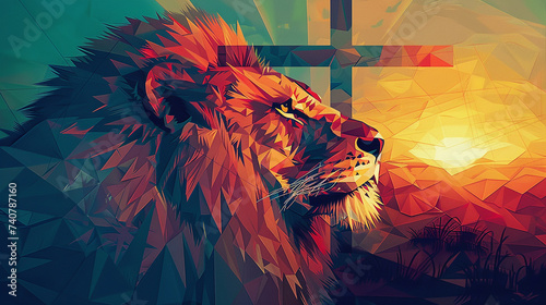 leão e  a cruz de cristo, geométrico  photo