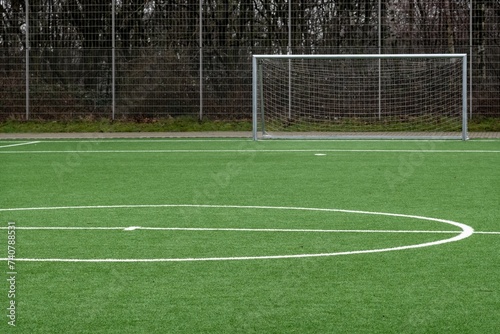 soccer pitch, center circle and goal