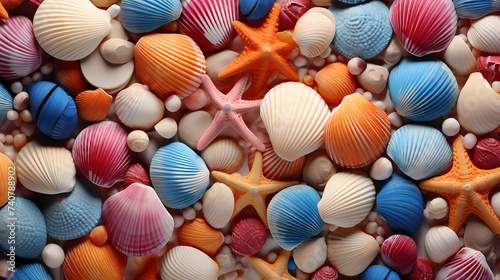 Close-up of colorful seashells on the beach