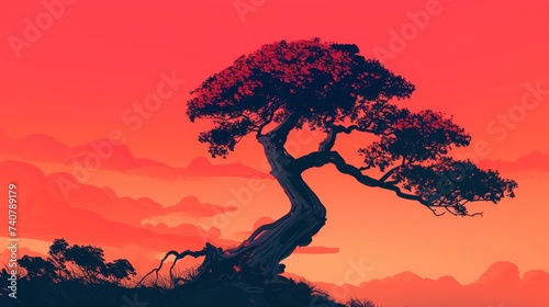 Tree With Red Sky in Background