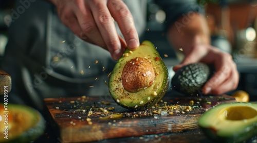 Fresh avocado half being carefully prepared for a meal