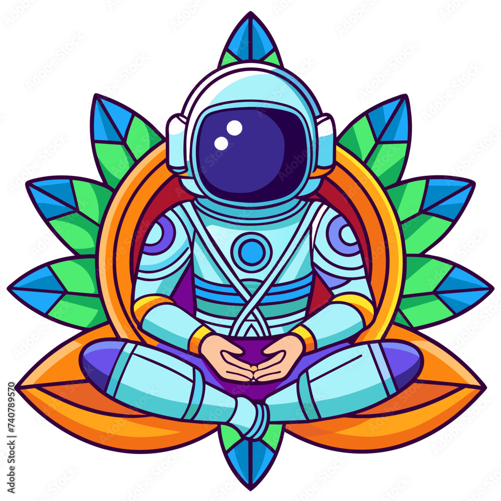 Astronaut in the lotus position tattoo art and t-shirt design. Symbol of meditation and harmony, yoga. Spaceman yoga