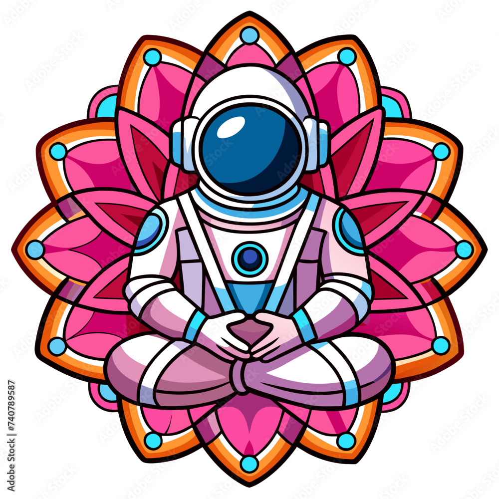 Astronaut in the lotus position tattoo art and t-shirt design. Symbol of meditation and harmony, yoga. Spaceman yoga