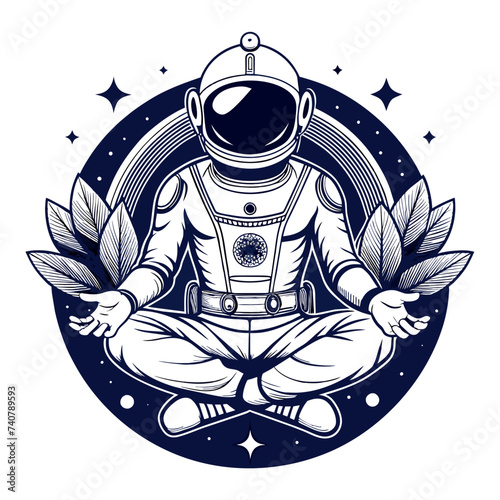 Astronaut in the lotus position tattoo art and t-shirt design. Symbol of meditation and harmony, yoga. Spaceman yoga