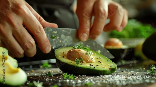 Fresh avocado half being carefully prepared for a meal