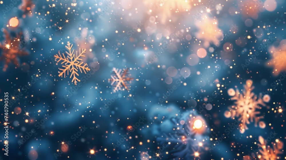 Christmas glittering glowing snowflakes particles and bokeh lights falling shiny background. Christmas glittering glowing snowflakes particles and bokeh lights falling shiny background.