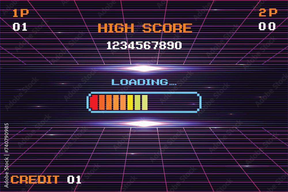 LOADING .pixel art .8 bit game. retro game. for game assets in vector ...