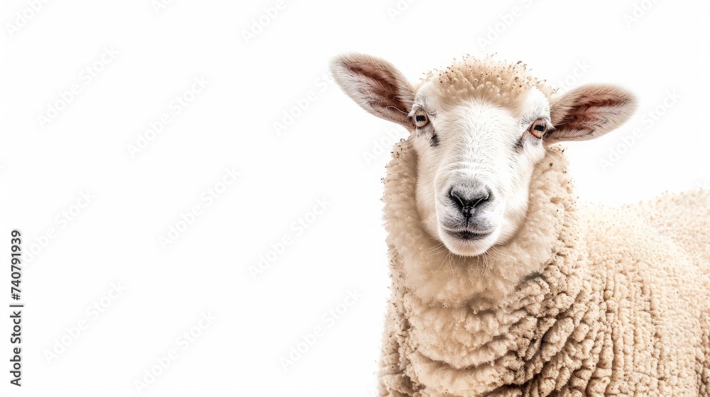 Sheep on isolated background look at camera Sheep on isolated background look at camera