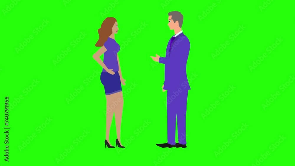 Animation with man and woman character talking each other chroma key, green screen, for explainer videos Animation with man and woman character talking each other chroma key, green screen, for explainer videos