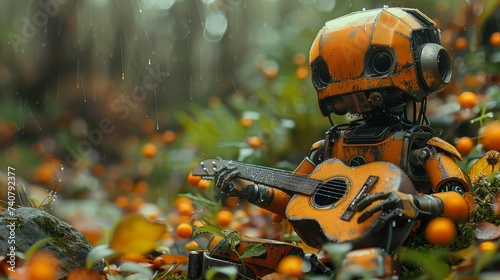 Robot troubadour wandering lands its memory filled with songs of olden tales