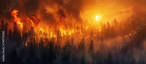 Dramatic Forest Fire Engulfing the Sky with Intense Flames and Smoke