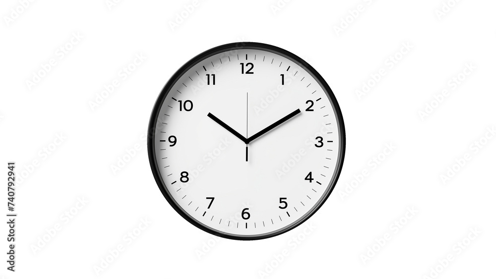 Isolated round wall clock cut out. Classic black and white wall clock on transparent background Isolated round wall clock cut out. Classic black and white wall clock on transparent background
