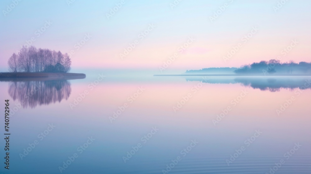 Fototapeta premium Serene Misty Lake at Dawn