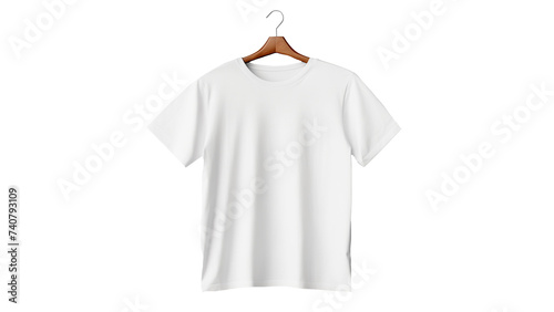 Isolated white t-shirt hanging on hanger. White t shirt on transparent background