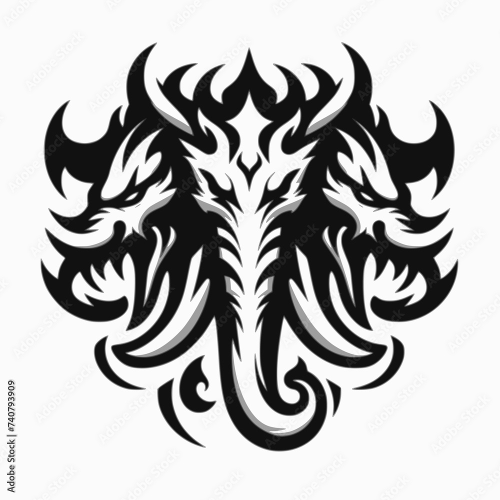 Elephant Stylized. Logo Design. Menacing Stylized Creature on a White Background Elephant Stylized. Logo Design. Menacing Stylized Creature on a White Background