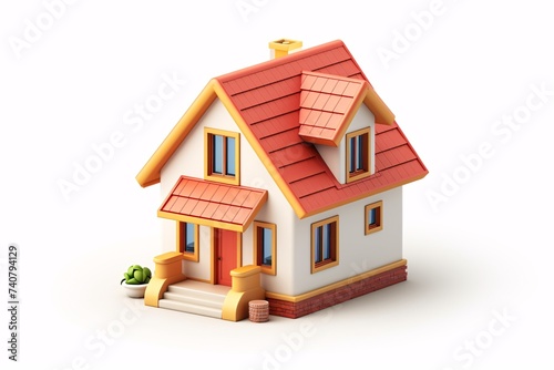 A minimalist 3d home design for app and web interfaces, featuring a plastic rendering of a house on a white background. 3d cartoon illustration representing safety and defense.
