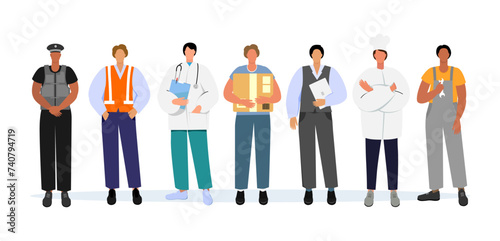Workers of different professions. Flat vector illustration isolated on white background.	
