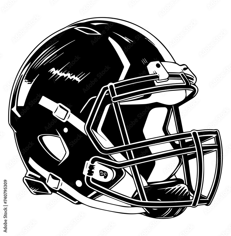 Fototapeta premium American Football Helmet monochrome vector illustration.