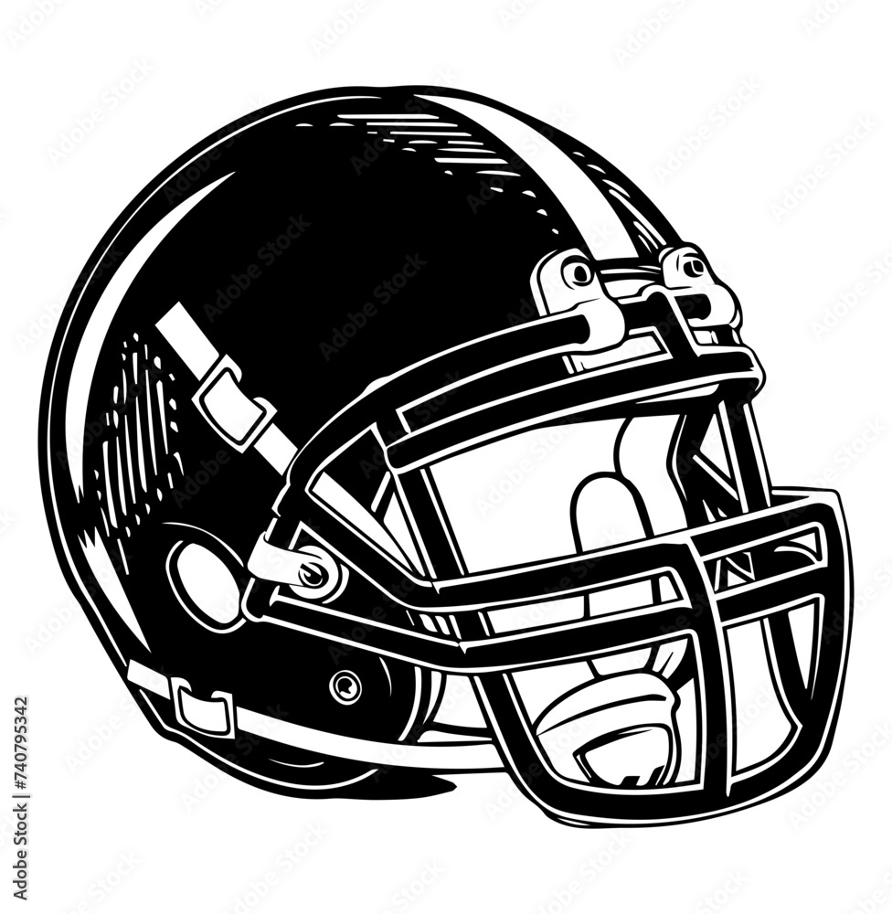 Fototapeta premium American Football Helmet monochrome vector illustration.