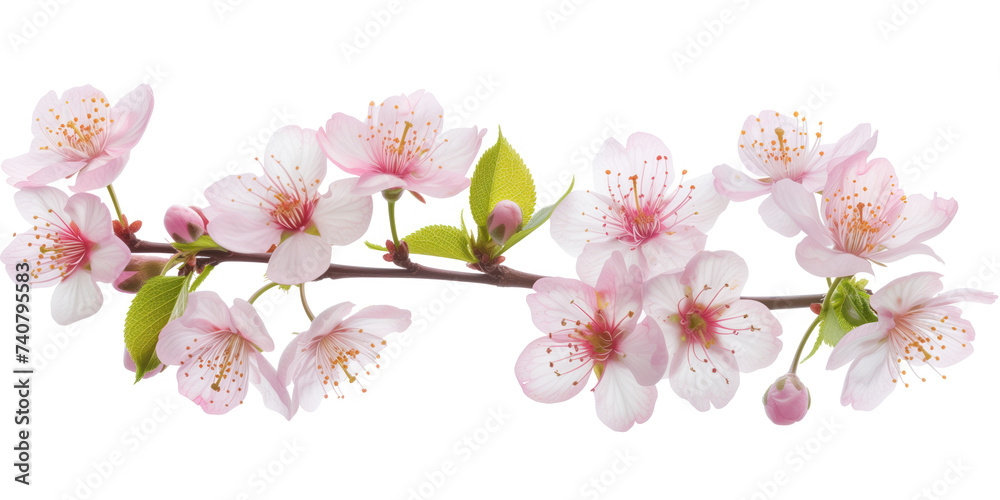 Cherry blossom branch on a white background. Created with Generative AI technology Cherry blossom branch on a white background. Created with Generative AI technology