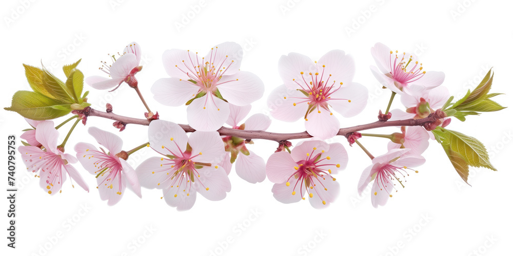 Cherry blossom branch on a white background. Created with Generative AI technology