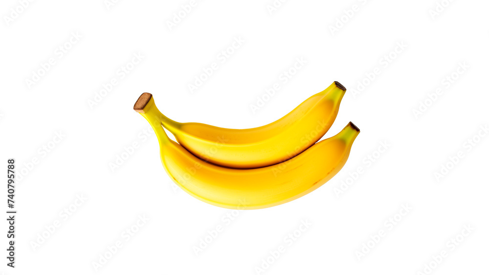 Isolated banana cut out. Yellow banana fruit on transparent background