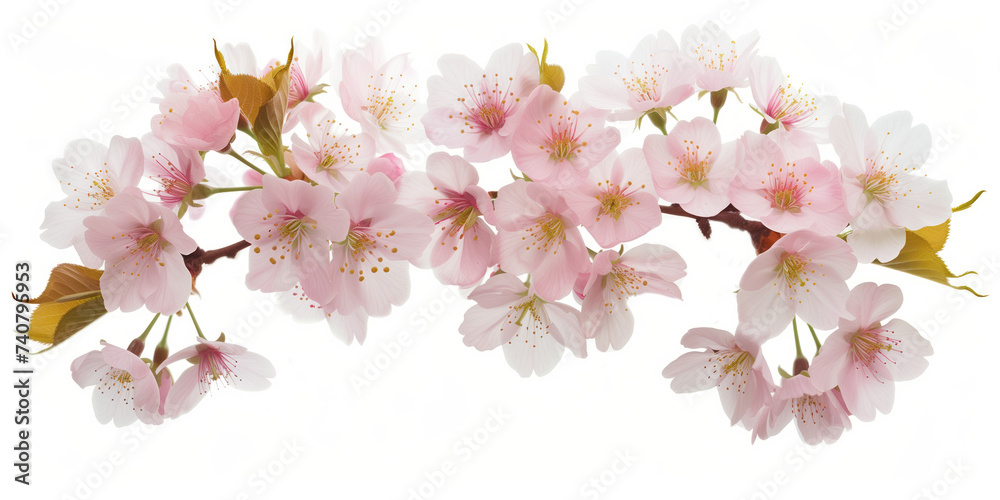 Fototapeta premium Cherry blossom branch on a white background. Created with Generative AI technology