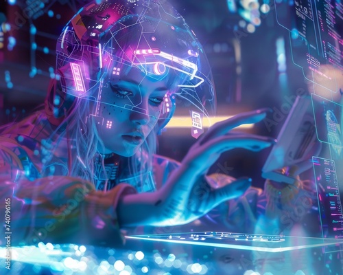 Ethereal hacker blending pastel magic and neon tech a wizard of modern cyber tales