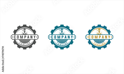 set of Laser cutting logos with isolated circular gear design template silhouettes. CNC machine logo emblem