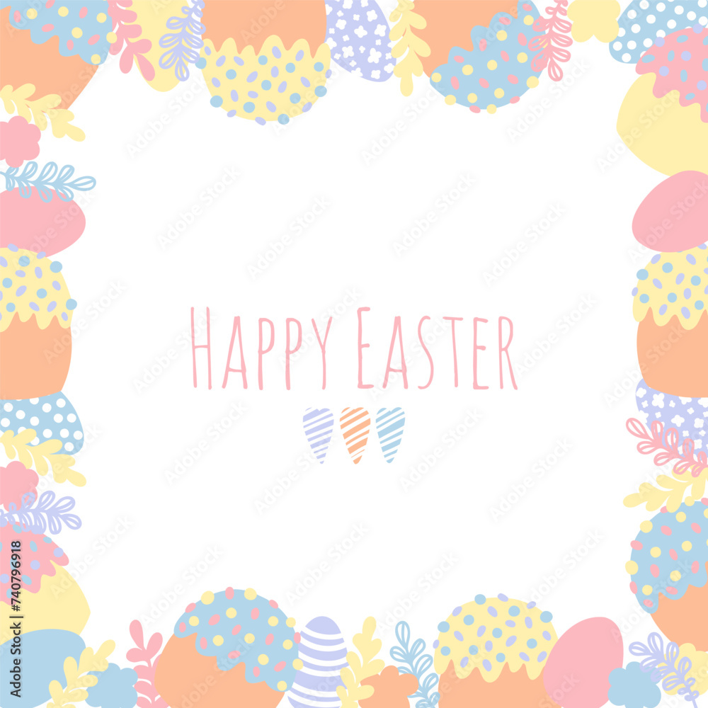 Easter greeting card with eggs and cakes. Hand drawn print design. Easter greeting card with eggs and cakes. Hand drawn print design.