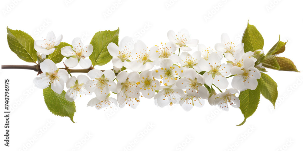 Obraz premium Cherry blossom branch on a white background. Created with Generative AI technology