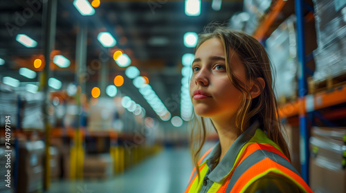 Portrait of a Young Woman in Her First Job Working in a Large Warehouse