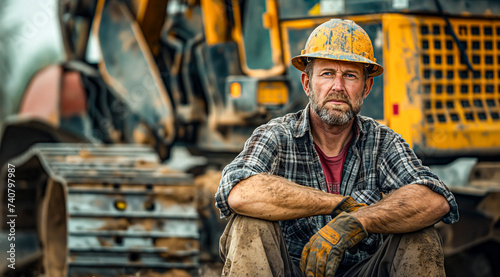 Portrait of a Confident Construction Worker with Machinery in Background 
