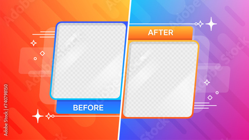 Before after template with comparison frames, vector thin line stars and sparkles. Social media banner layout, fashion, business, sport and beauty story before and after comparative screens, web post photo